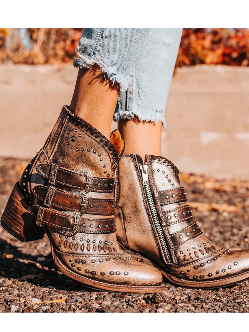 Freebird Savanna Leather Studded Ankle Boots In US 11